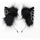 QinRuan Cat Ear HairBand Faux Fur Animal Ears Metal Chain Punk Dark Cosplay Custume Gothic Style Headwear