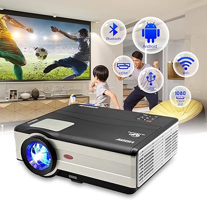 Amazon Co Jp Wikish ホームプロジェクター 40lm 5000 1 Led Android Bluetooth内蔵 スピーカー Wifi Hdmi Usb 接続 パソコン 周辺機器