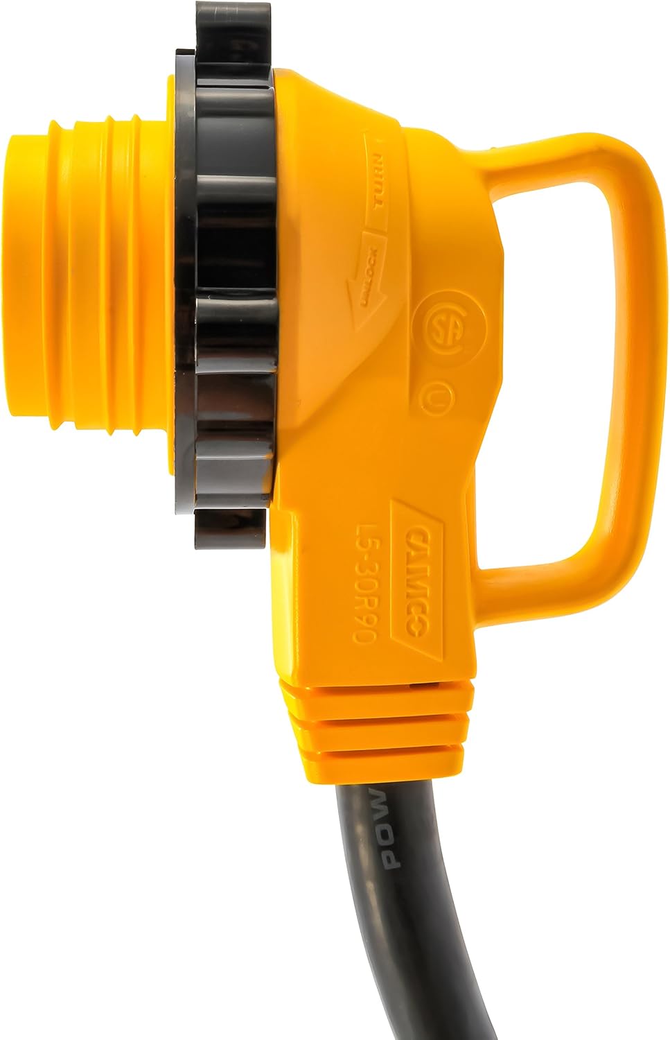 Camco 50’ PowerGrip Extension Cord with 30M/30F- 90 Degree Locking Adapters | Allows for Easy RV Connection to Distant Power Outlets | Built to Last (55525): Automotive