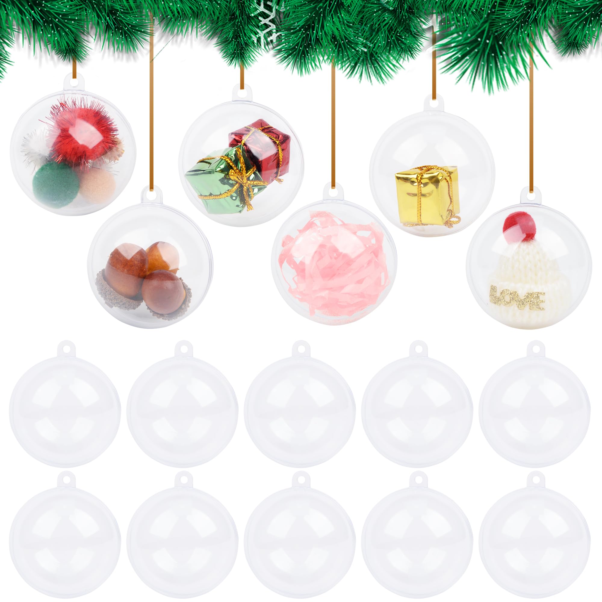 KEYIDO 5 cm Clear Baubles to Fill 20 pcs Fillable Baubles Make Your Own Baubles Plastic Empty Christmas Baubles for Craft Plain Baubles to Decorate for Christmas Tree New Years