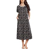 Ekouaer Long Nightgowns for Women Short Sleeve Sleepshirt Button Sleep Dress with Pockets