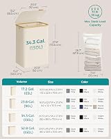 SONGMICS 130L Laundry Basket with Lid 2-Section Collapsible Cream White view 6
