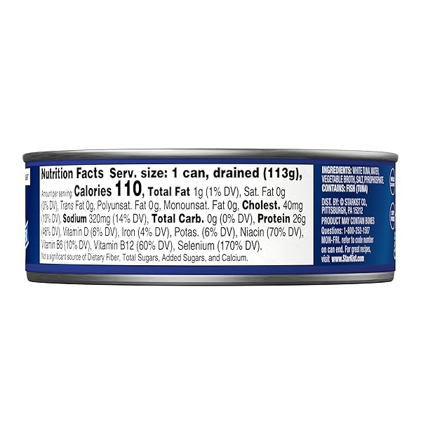 STARKIST SOLID WHITE ALBACORE TUNA IN WATER, 5 OZ (24 PACK) CANNED TUNA FISH, WILD CAUGHT, GLUTEN FREE, READY TO EAT, PERFECT FOR SALADS, KETO MEALS AND SNACKS, 26G PROTEIN & 110 CALORIES PER SERVING
