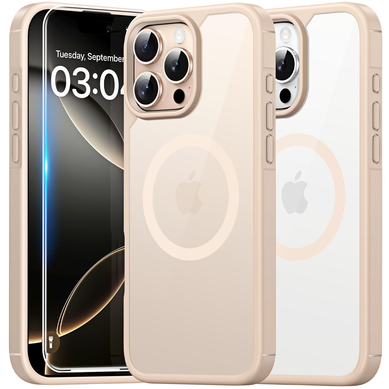 TAURI Magnetic for iPhone 16 Pro Case, and HD Screen Protector, [Not-Yellowing] [Compatible with MagSafe] Shockproof Phone Case for iPhone 16 Pro 6.3 Inch - Gold