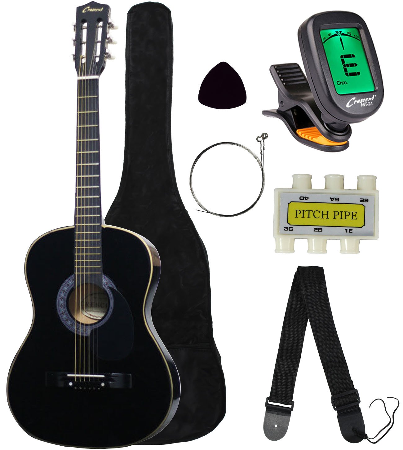 Crescent MG38BK 38" Acoustic Guitar Starter Package, Black (Includes