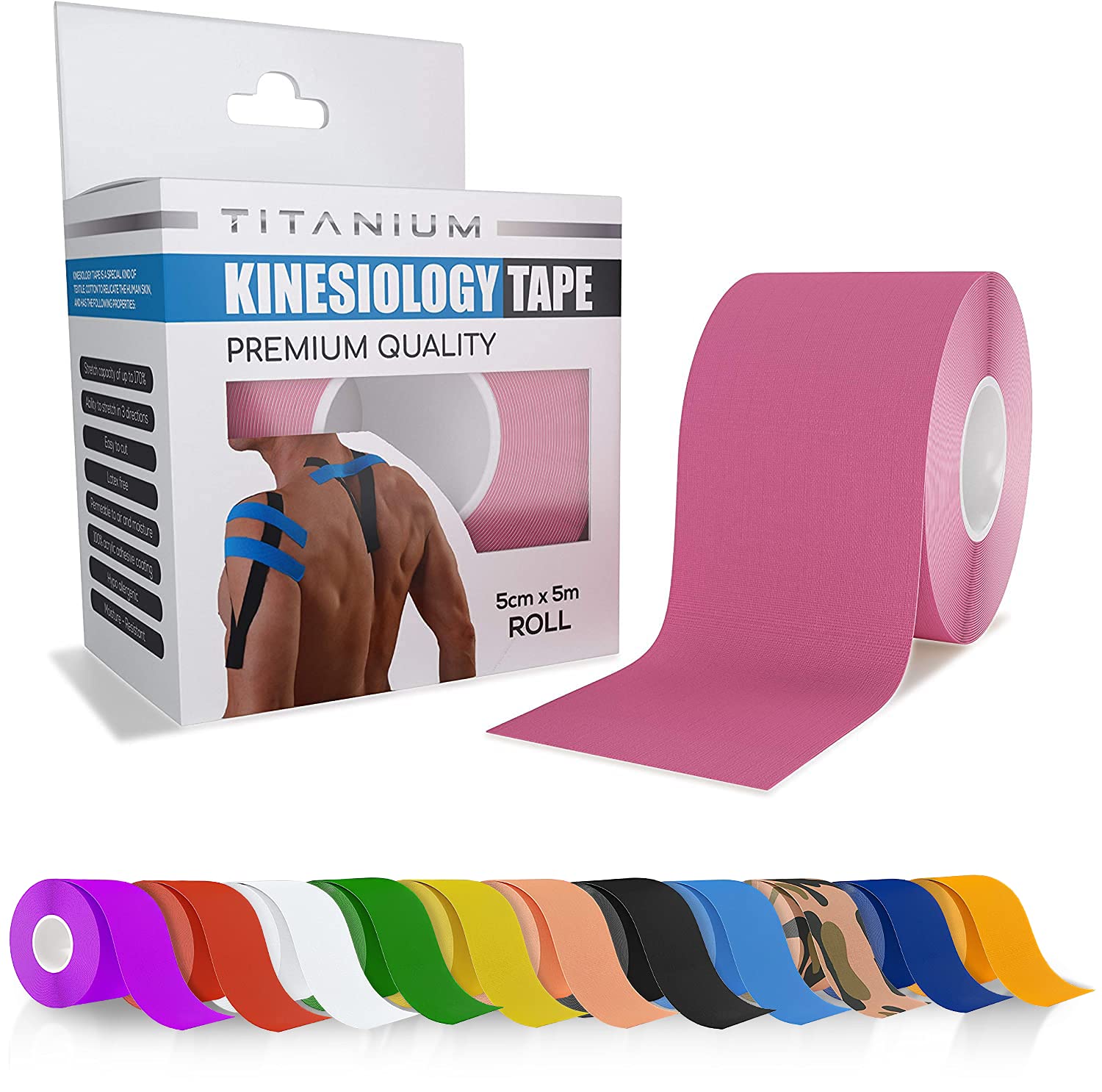 Titanium Sports Kinesiology Tape - 5m Roll of Elastic Water Resistant Tape for Support & Muscle Recovery - Quality Sports Tape (Pink) — image 1