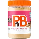 PBfit Reduced Sugar Peanut Butter Powder 13 oz, 8g Protein | Roasted Peanut Powder, Sweetened with Monk Fruit, No Refined Sugar, 60 Calories, Gluten Free, Low Fat, Smoothies, Shakes