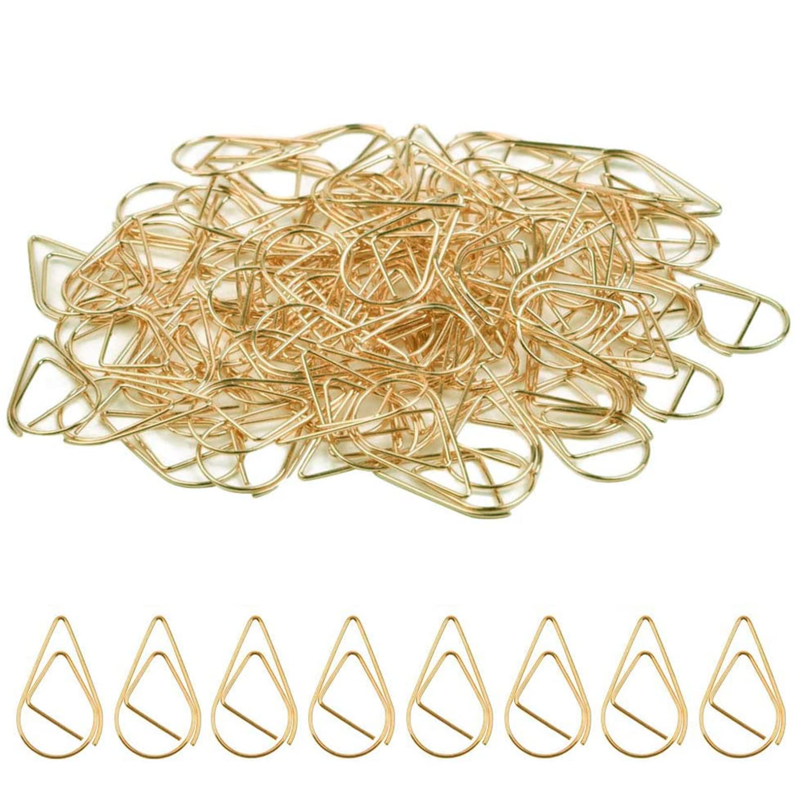 Gold Paper Clips 100 Pcs Small Teardrop Metal Clips | Water Drop Shaped Bookmarks for Office, School, Crafts, Photos & Posters | Premium Stainless Steel Decorative Clips(16x25mm)