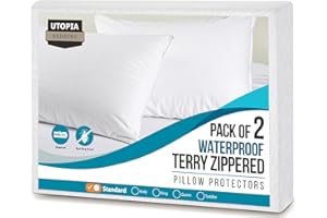 Utopia Bedding Waterproof Pillow Protector Terry (2 Pack) – Zippered Pillow Encasement – Bed Bug Proof – Dust Mite Proof – Ma