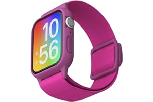 NEWJOURNEY Compatible with Kids Apple Watch Band with Bumper Case, Elastic Nylon Strap with Adjustable Snap-On Clasp for iWatch 38/40/41mm & 42/44/45mm Boys Girls (No Screen Protector included)