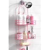 DAOYA Pink 3-Tier Over Head Shower Caddy with Soap Holder &amp; 6 Hooks - Hanging Shower Caddy for Bathroom Organizer