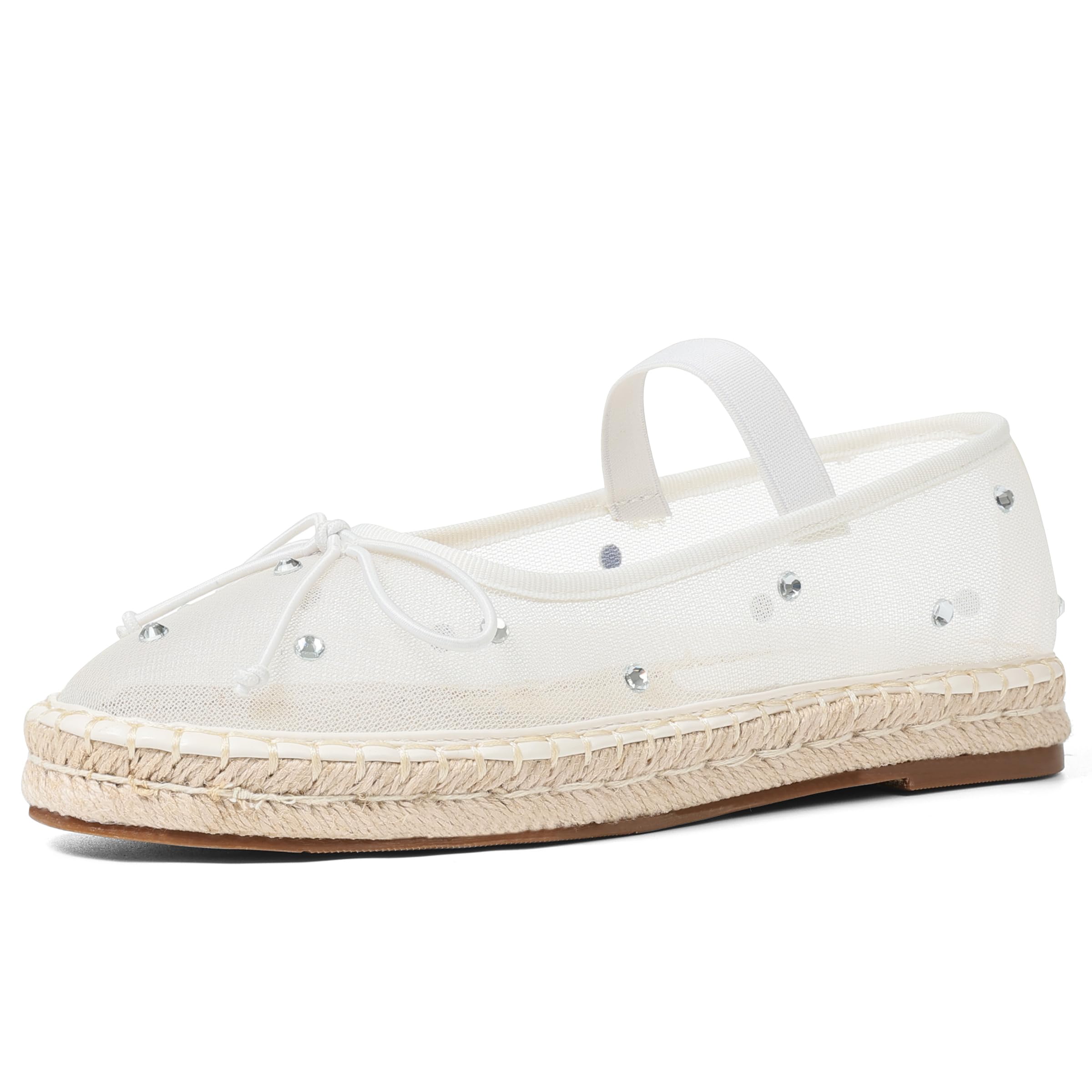 Photo 1 of AMINUGAL Mesh Ballet Flats Shoes for Women Round Toe Platform Mary Janes Elastic Espadrilles White Mesh Dressy Comfortable Ballerina Size 7