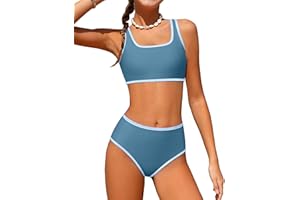 NECIOUS Teen Girls Swimsuits Two Piece Sporty Bikini Sets Color Contrast Trim Adjustable Straps Swimsuit with Chest Pad