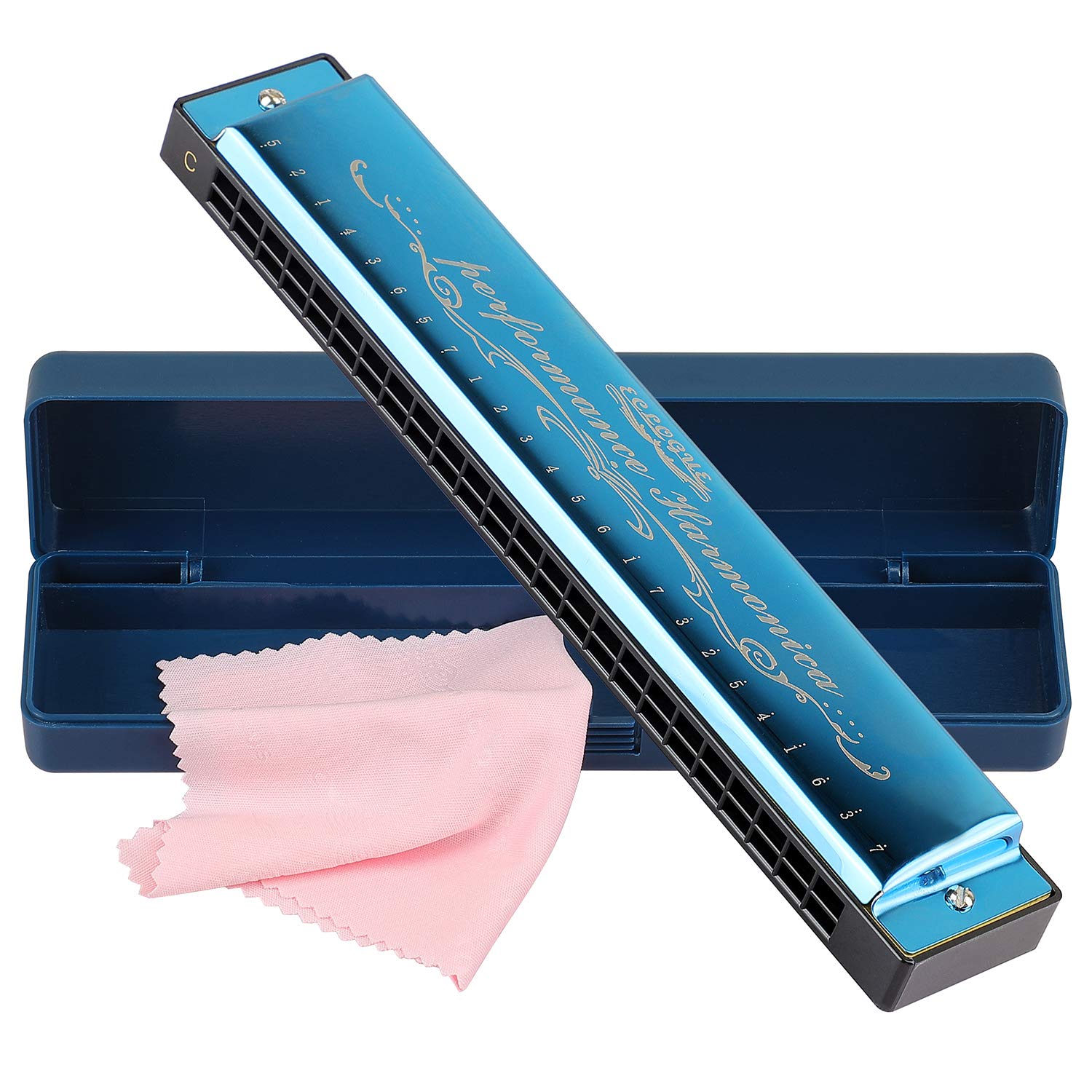 Harmonica Harp Harmoc Armonica 24 Hole Mouth Organ Professional Key of C Polyphony Diatonic with Case for Blues Folk Jazz Pop Music Instrument