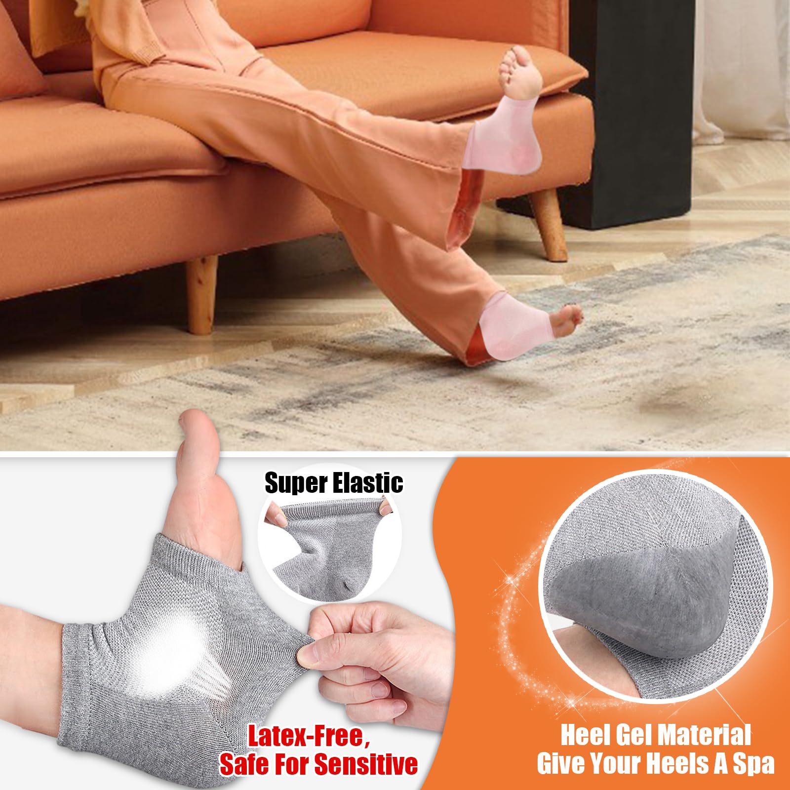 Sagry Sagry 8Pairs Moisturizing Gel Heel Socks, Silicone Heel Socks, Heel Socks for Dry Cracked Feet Women, Toeless Heel Repair Socks for Foot Care Treatment, Cracked Heels, Dry Feet, Foot Calluses