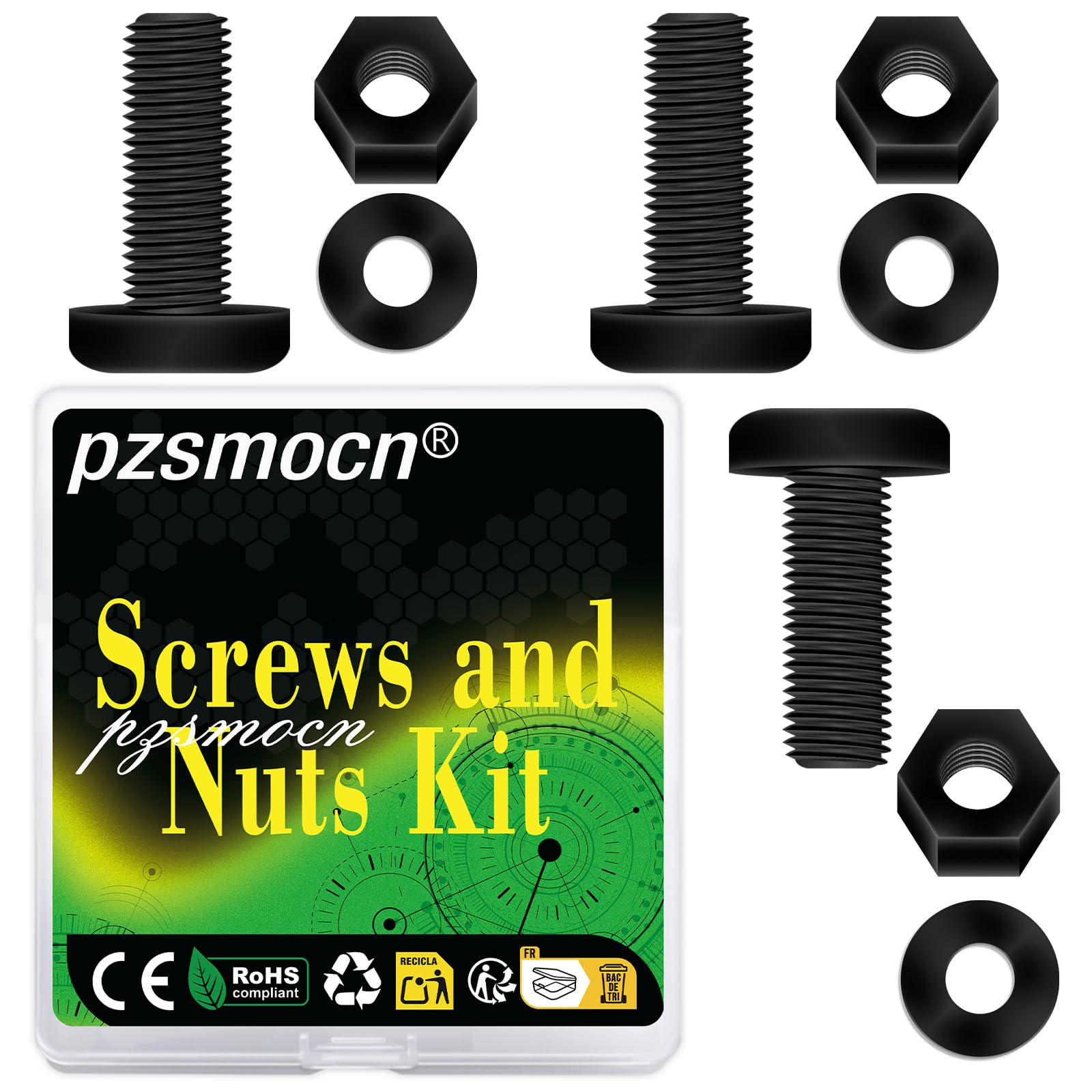 Pzsmocn 150 Pieces/50 Sets M6*20 mm Plastic Black Nylon Cross Round Head Screw Hexagonal Nut Combination Kit, with Insulating Washers, Standard Size, For DIY and Electronic Assembly. — image 1