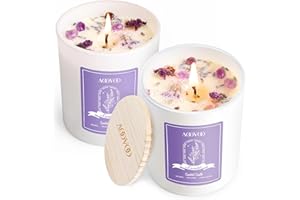 AOOVOO Lavender Scented Candle Set 2 Pack - Aromatherapy Candle with Crystals Inside, 14oz Soy Candles for Home Scented, Birthday Gifts Christmas Candle for Women Mom