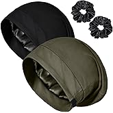 Satin Bonnet for Sleeping Night Cap, Adjustable Satin Lined Silk Bonnets Sleep Cap for Curly Hair Braids Beanie Black Women
