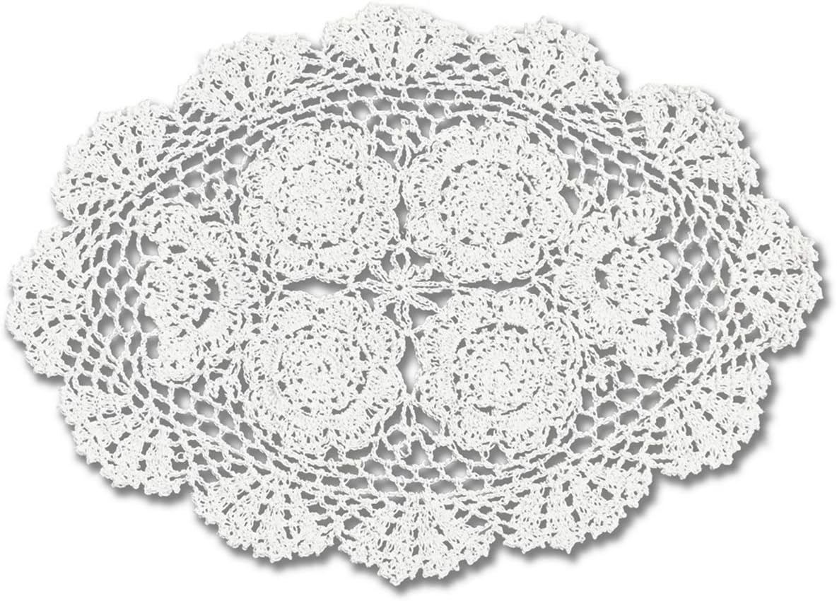 gracebuyCotton White 11x17 Inch Oval 100% HANDMADE Crochet Lace Placemats Doilies