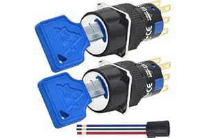 ZJWZJH 16mm 3 Position Key Switch 5/8" Mounting Hole 12V 24V 110V On Off Keylock Rotary Switch Latching with Socket Wire 2 Pcs 2 Pole (3 Position DPDT 6PIN)