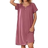 Ekouaer Zipper Robes for Women Short Sleeves Knit Bathrobes Knee Length Soft Lace Trim Loungewear with Pockets S-3XL