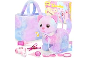 NINAOR Plush Interactive Cat Toys for Kids with Tote Bags, Stuffed Robot Pet Kitten with Leash Walking Meow Pretend Play, Realistic Cute Stuff Fidget Toys for Toddler Stocking Stuffers Birthday Gifts