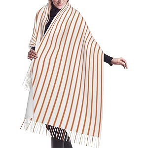 Bozfoxa Orange Stripes White Print Pashmina Shawls Scarf Wraps for Women, Fall Winter Travel Scarfs, Large Blanket Scarf Fash