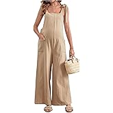 OYOANGLE Women's Maternity Front Pocket Pregnancy Jumpsuit Knot Shoulder Strap Sleeveless Wide Leg Overalls