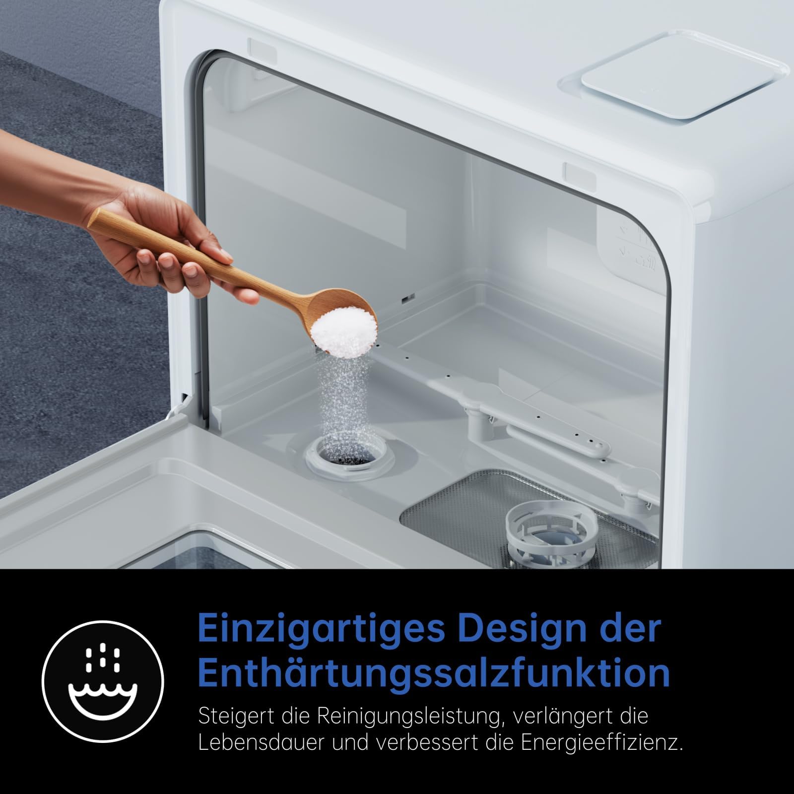 AIRMSEN Tischgeschirrspüler Mini Geschirrspüler mit Weichwasseranlage, 7+2 Programmen & 5L Wassertank, Kompakte Spülmaschine mit/ohne Wasseranschluss, Ideal für Wohnungen Wohnmobil Weiß 4