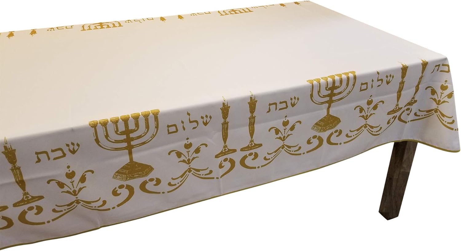 MAGIC CLOTH Tablecloth White and Gold Shabbat Shalom