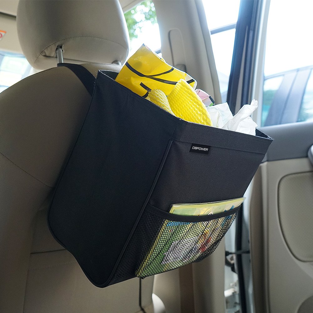 DBPOWER Waterproof Portable Car Trash Can with Side Pockets, Leakproof Drive Garbage Bin With Inner Heat Preservation Bag