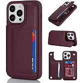 iCoverCase Compatible with iPhone 14 Pro Case with Card Holder, Wallet Case for Women Men RFID Blocking PU Leather Protective Phone Case 6.1 Inch (Wine Red)
