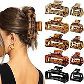 10 Pack Square Claw Clips, Big and Small Rectangle Hair Claw Clips, Non-slip Matte Large Hair Clips for Women, Strong Hold Claw Clips for Thick Thin Hair Accessories (Leopard Print Color)