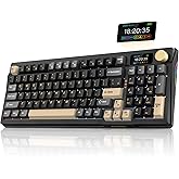 RedThunder K95 Wireless Mechanical Keyboard, TFT Screen & Knob, Tri-Mode BT5.0/2.4GHz/USB-C Hot Swappable Custom, Pre-lubed Linear Pink Switches, Gasket Structure, RGB Gaming Keyboard, Black-Gold