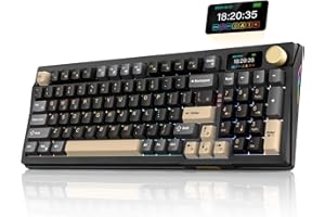 RedThunder K95 Wireless Mechanical Keyboard, TFT Screen & Knob, Tri-Mode BT5.0/2.4GHz/USB-C Hot Swappable Custom, Pre-lubed Linear Pink Switches, Gasket Structure, RGB Gaming Keyboard, Black-Gold