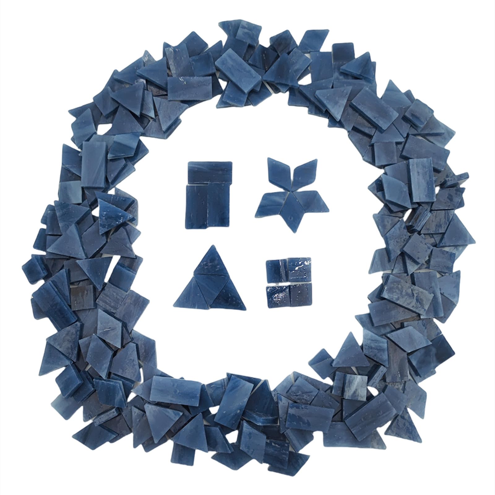200g Stained Glass Mosaic Tiles, 230 Pieces Square Triangle Rhombus Rectangle Shape Glass Pieces for Mosaic Making Projects (Blue Grey) — image 1