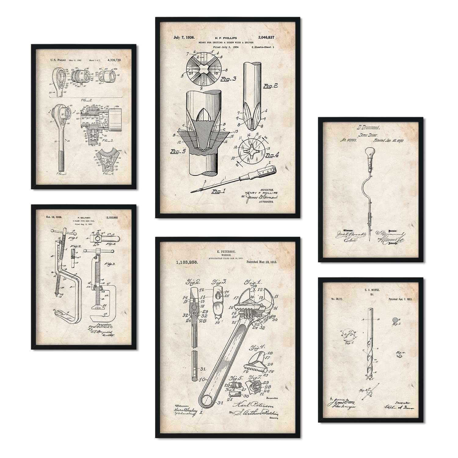 Nacnic Set of 6 Construction Tools 1 patent prints. Posters with retro patent illustrations for your home, shop, office... Vintage style interior decoration. A4 and A3 sizes. No frame.