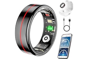 FKGZJF Fit Ring, Smart Health Rings for Women Men with Heart Rate,Blood Oxygen,HRV,Stress Level, Sleep Monitor, Step Tracker, No Subscription Fee, IP68 Waterproof Smart Ring for iphone &Android (Black, 12#)