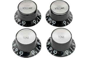 Musiclily Pro Metric Size 18 Spline Top Hat Bell Reflector 2 Volume 2 Tone Knobs Set for Epiphone Les Paul SG Electric Guitar Asia Import Guitar Bass Split Shaft Pots, Black with Silver Top