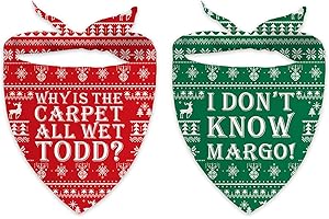 SAUKORE Christmas Vacation Decorations for Pets, 2 Pcs Funny Christmas Dog Bandana Pet Scarf Triangle Bib Set, Griswold Family Cousin Eddie Christmas Vacation Merch Gift, Pet Costume Accessories for Dogs Cats