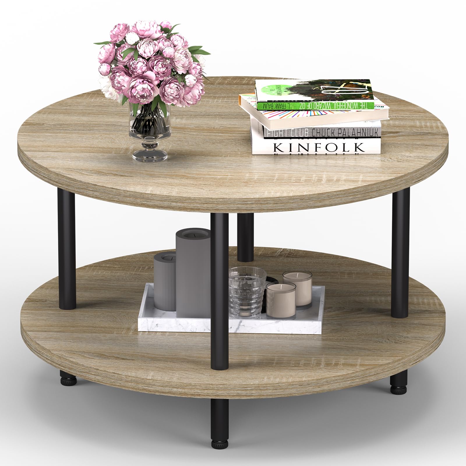 Photo 1 of ***DAMAGED - ONE OF THE METAL SUPPORTS IS BROKEN - SEE PICTURES***
FAMIDGE Coffee Table, 2 Tier Coffee Tables for Living Room, Round Coffee Table with Storage, Floor Table for Bedroom, Home Office, Nature Brown (23.6" D x 18.1" H)