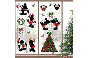 Yovkky Merry Christmas Window Clings, 2026 New Year Christmas Xmas Tree Green Red Stickers Decals Decor, Peppermint Candy Wreath Winter Snowflakes Holiday Party Home Kitchen Decorations
