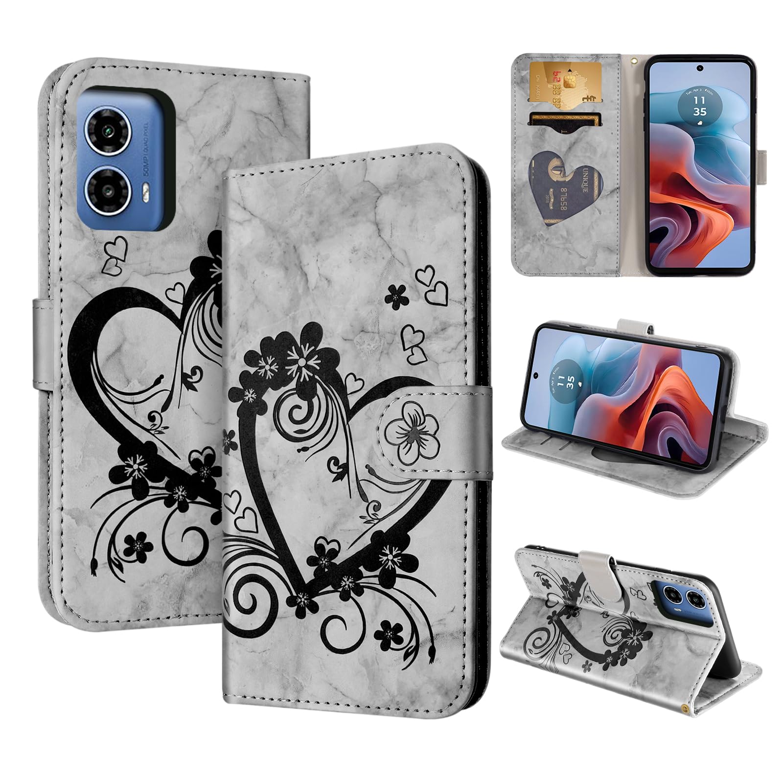 CASAFUNY Case for Motorola Moto G34, Motorola G34 Protective Wallet Case Cover Magnetic Closure Flip Case for Motorola Moto G34, Black — image 1