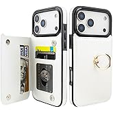 ONETOP for iPhone 17 Pro Max Wallet Case with Card Holder, 360° Rotation Ring Kickstand RFID Blocking PU Leather Double Magnetic Clasp Shockproof Cover for Women and Girls 6.9 Inch (White)