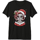 Christmas Sugar Skull Art Woman Santa Hat Festive Design Premium Tri-Blend T-Shirt