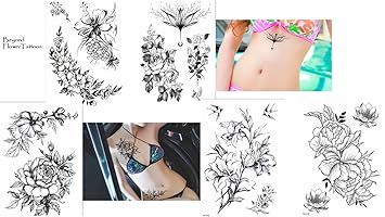 Lot De 5 Planches De Tatouages Temporaires Design Roses Et Fleurs
