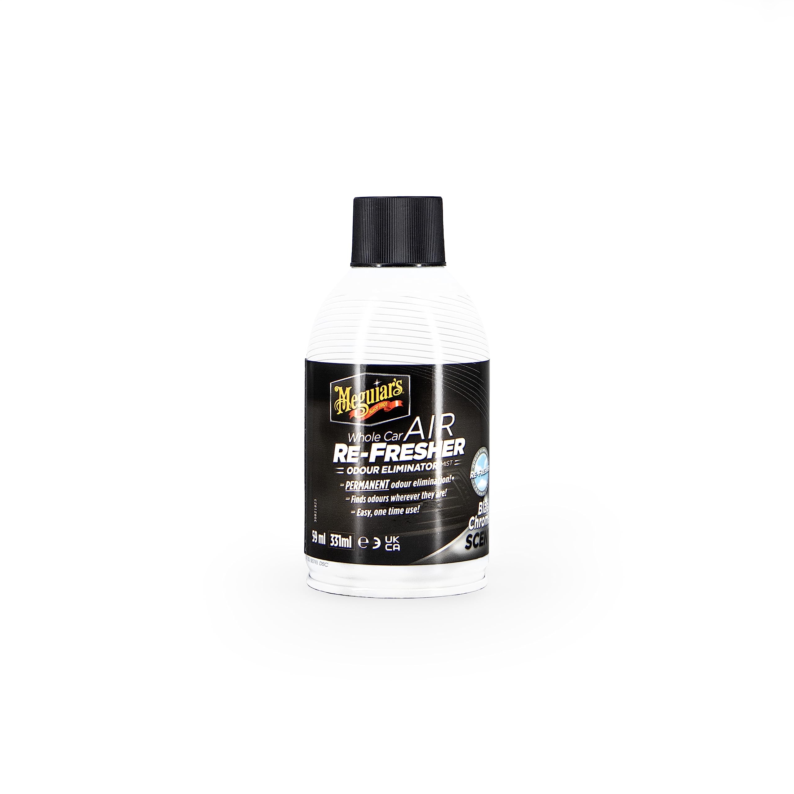 Meguiar's G181302EU Whole Car Air Re-Fresher Odour Eliminator Mist Black Chrome Scent Air Bomb 59ml