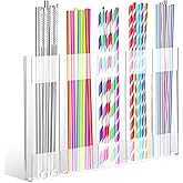 MOXIMAOYI Acrylic Straw Holder Reusable Straw Organizer with Double Sided Adhesive Tape Straws Dispenser for Cabinet Kitchen Door (transparent)
