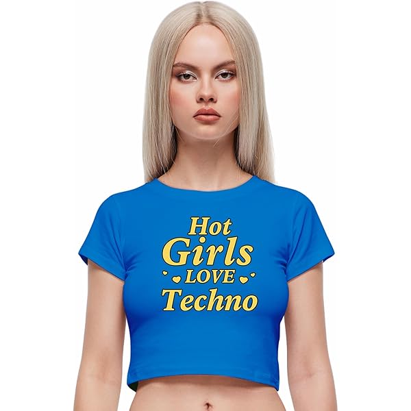 Y2K Baby Tees for Women - Hot Girls Love Techno Funny Short Sleeve