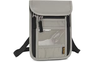 CLAPE Adjustable Travel Neck Wallet with RFID Blocking Security Neck Pouch Water-Resistant Passport Holder with 7 Pockets for Men and Women,Gray